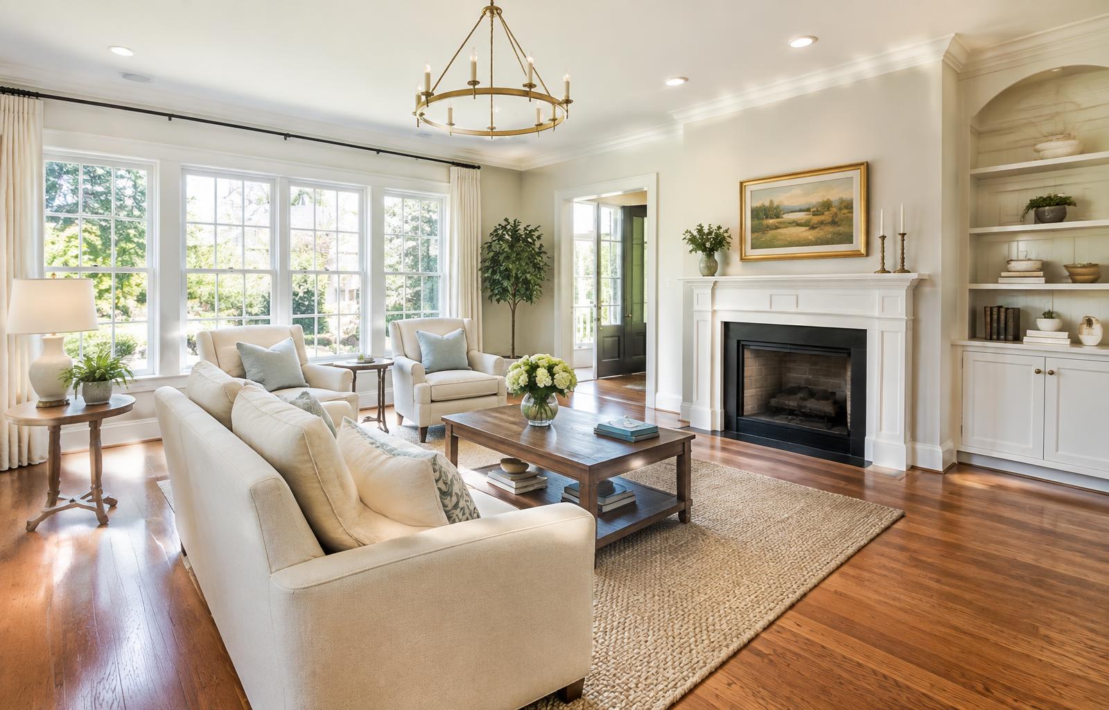 Representative photograph of a bright, staged living room prepared for sale